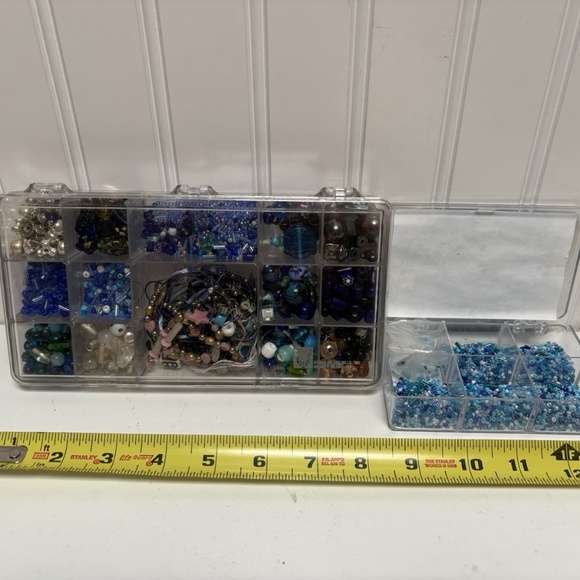 Blue Turquoise Beads 1.5 Lbs Lot Glass Seed Metal Silver Stone Mixed Jewelry - Picture 2 of 4